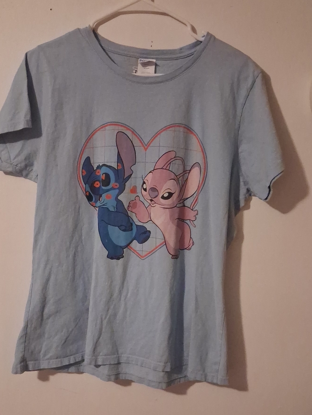 Disney Light Blue Short-Sleeve Tee with Stitch & Angel Heart Graphic